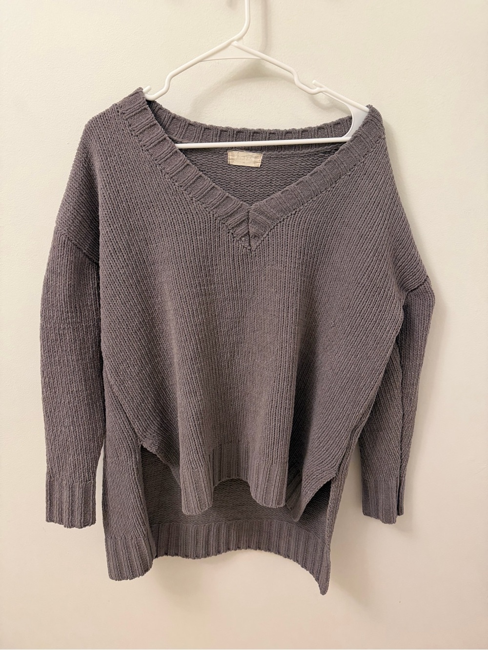 Altar'd State V-Neck Oversized Sweater - Heather Gray